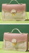 Crossbody Purse ~ 5.1&quot; x 7.3&quot; ~ Floral ~ Embroidered Pattern ~ Pink &amp; Ivory - £20.58 GBP