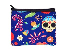 Sugar Skull Pattern Padded Coin Purse Zipper Pouch - Day of the Dead Fashion Han - $14.84