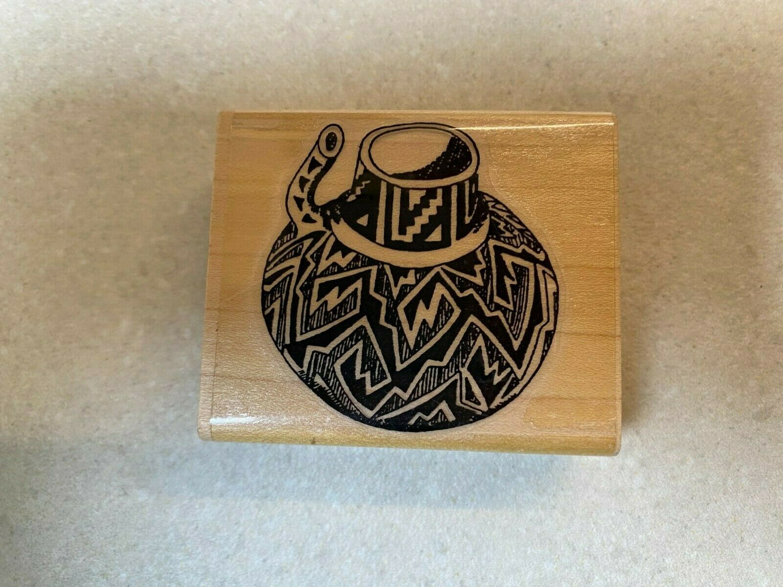 MOUNTED WOOD RUBBER CRAFT STAMPS YOUR CHOICE MASK, WATERING CAN, AZTEC BOWL Item image 5