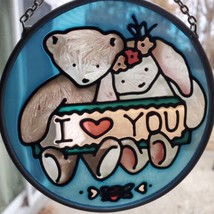 Vtg Stained Glass Suncatcher Bear Bunny I Love You Window Ornament Korea... - $8.90