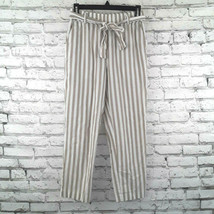 Zara Basic Pants Womens XS Beige White Striped Pockets Belted Cropped Ca... - $24.99