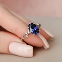 2 CT Oval Blue Sapphire Twig Engagement Ring, Nature Inspired Engagement Ring - £72.26 GBP