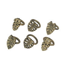 Zeckos Set of 6 Cast Iron Tropical Leaf Napkin Rings Decorative Dining Decor - £16.62 GBP