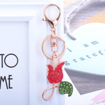 Fashion crystal keychain red rose key ring bag pendant charm jewelry - £10.38 GBP