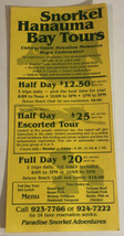 Vintage Hanauma Bay Tours Snorkel Brochure Hawaii BRO12 - $10.88