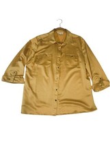 18W JM COLLECTION Textured Gold Blouse Tab Sleeves Silky Pockets Button ... - £12.63 GBP