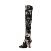 Slouchy Boot over the knee thigh high boots woman Round toe Zip Clear Square Blo - £99.79 GBP