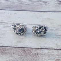 Vintage Clip On Earrings Dainty Elegant Clear &amp; Blue Gems - $16.99