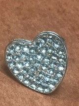 Estate Large Clear Rhinestone Encrusted Silvertone Heart Adjustable Ring Current - £8.99 GBP