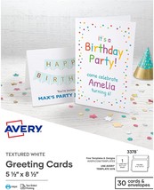 Half-Fold, 5&quot; X 8&quot;, White Textured, 30 Blank Cards With Envelopes, Avery - £31.39 GBP