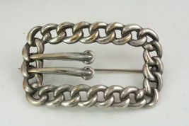 Vintage Estate Jewelry Silver Tone Metal Chain Style Buckle Clasp Brooch Pin - £19.39 GBP