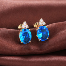 Earrings Oval Zircon Stud Earrings For Women Ol - £8.01 GBP