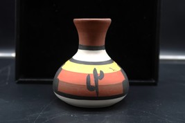 Vtg Hand Painted Pottery Vase w/ Southwestern Design 4&quot; Beautiful Scene - $29.99