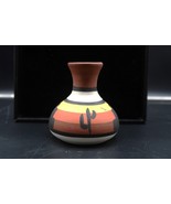 Vtg Hand Painted Pottery Vase w/ Southwestern Design 4&quot; Beautiful Scene - $29.99