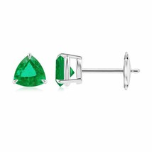 Natural Emerald Trillion Solitaire Stud Earrings in 14K Gold (Grade-AA , 5MM) - £599.29 GBP