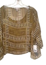 Women’s Love21 Sheer Woven Top XS Green Beige Boho Boxy Blouse NWT image 3