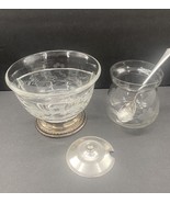 Antique Heisey Etched Glass Sterling Base Divided Bowl Condiment Pot SET - £63.10 GBP