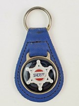 Vintage Sheriff leather keychain keyring metal back Blue - $19.79