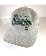 NBA Milwaukee Bucks Lt Gray Embroidered Corduroy Snap Back Hat Cap OSFA VGC - $459.38 MXN