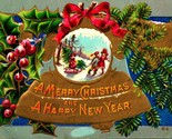 Holly Pine Baugh Bell Ribbon Merry Christmas Gilt Embossed 1910s DB Post... - $6.88