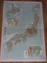 1922 Map Of Japan Japanese Empire / Tokyo Nagasaki Inset Maps - $27.47