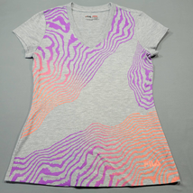 Fila Sport Women Size S T-Shirt Gray Purple Stretch Short Sleeve Athletic V-Neck - £8.45 GBP