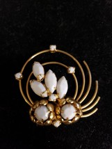 Vintage White Rhinestone Prong Set Gold Tone Unique Retro Costume Brooch... - $41.90