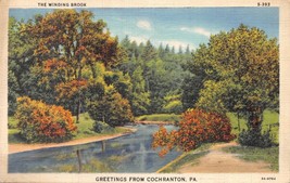 Cochranton Pa-Winding Brook ~ Greetings From Cartolina 1940 Psmk - £6.05 GBP