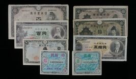 1930-1953 Japan 8-Notes Currency Set // Imperial, Allied Military and Mo... - $62.62