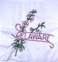 Delaware Floral Embroidered Quilted Square Frameable Art State Needlepoint Vtg - £22.37 GBP
