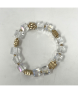 Bracelet with Clear Glass Cube Beads Gold Cubes Stretch Fits most averag... - $9.85