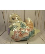 VINTAGE Chinese Pottery Bird Figurine Pink &amp; Blue Floral 3.25&quot; x 6&quot; Marked. - £13.97 GBP