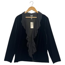 New Chicos Jacket Womens 2 Black Velvet Chiffon Ruffle Open Fairy Whimsi... - $46.52