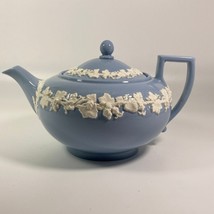 1950s RARE !! Wedgwood of Etruria Barlaston white embossed on blue teapot - $175.00