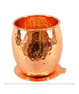 Copper Hammered Design Round Glass Tumbler with Coaster 590 ML - $609.55 MXN