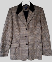 Ann Taylor Houndstooth Wool Blazer Jacket Coat Velvet Collar SZ 6 - $23.38