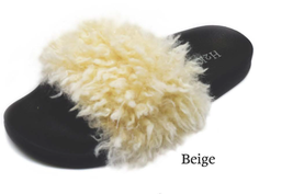 H2K Paula Beige FUZZY Fur Fashion Slides Flip Flops Sandals Slides Cozy ... - $26.99