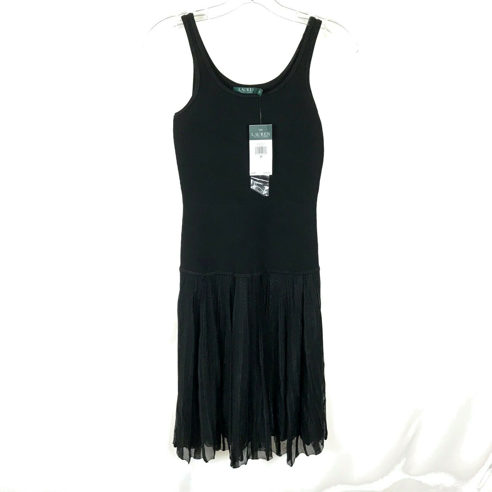 Primary image for NWT Womens Petite Size XS XSP Ralph Lauren Black Sleeveless Knit Fit Flare Dress