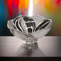 Eurokristal Crystal Dogwood Bowl Dish Hand Cut Avitra Frosted Serbia Vintage 80s - £30.96 GBP