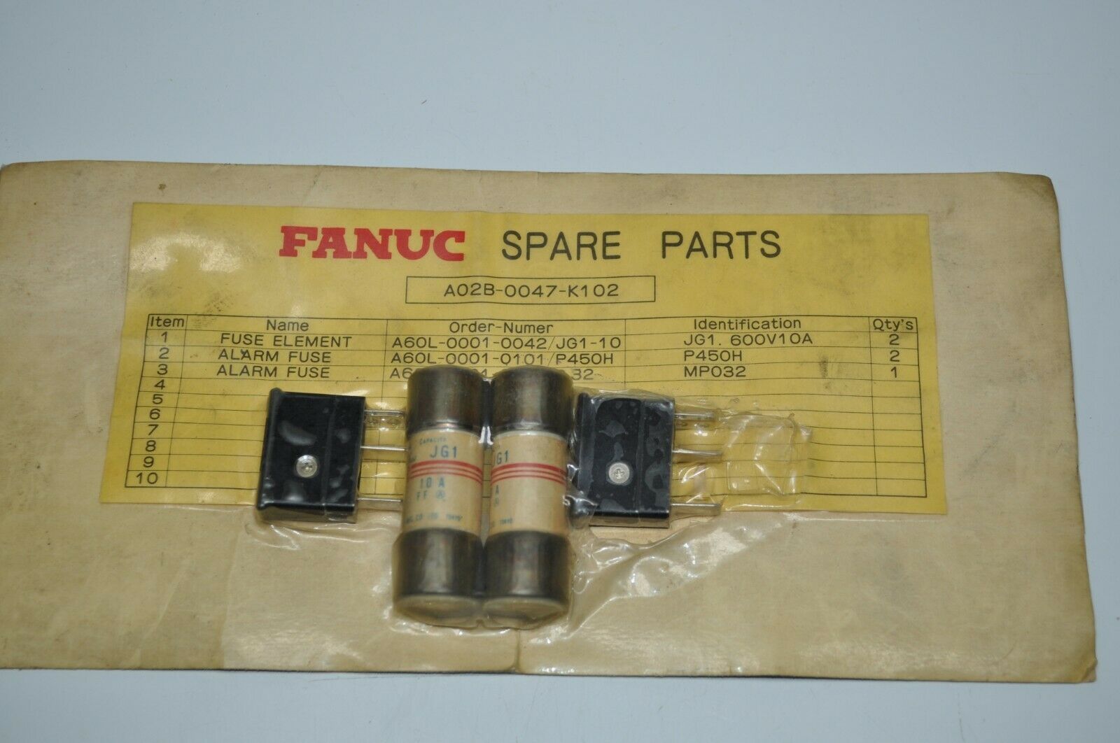 Genuine Fanuc Fuse Kit A02B-0047-K102 | 2- JG1.600V10A / 2- P450H  Missi... - $22.76