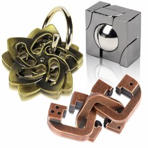 Fun Metal Brain Teaser Puzzle Games - 3Pcs Adults Mind 3D Toys -Teens Iq Insight - £25.44 GBP