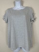 Rose &amp; Olive Womens Size M Gray Striped Knit T-shirt Short Ruffle Sleeve - £5.98 GBP