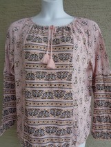 New Directions 3X Top  Cotton Blend L/S Tie Scoop Neck Printed Cinched Bottom  - £12.59 GBP