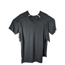 Solid Black Short Sleeve Workout Shirts Size M Medium Polyester Crew Neck Tops 2 - £25.26 GBP