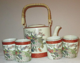 SATSUMA Porcelain Teapot with Lid &amp; 4 Cups Japan Peacock - £36.79 GBP