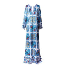 S-4XL 2022 new European and  large size women&#39;s dress blue and white porcelain p - £130.39 GBP