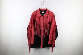 Vintage 90s Boho Chic Womens 2XL Fringed Suede Leather Lined Western Jacket - £94.80 GBP