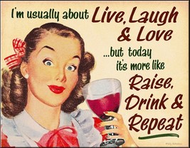 Drink Repeat Usually Live Laugh Love Funny Quote Wall Decor Metal Tin Sign New - £17.20 GBP
