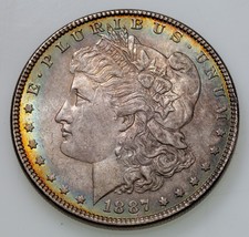 1887 $1 Silver Toned Morgan Dollar, Choice BU, Excellent Eye Appeal &amp; Lu... - £155.36 GBP