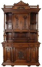 Cabinet Antique French 1900 Merry Faces Carved Walnut Wood Heart Gallery - £4,199.28 GBP